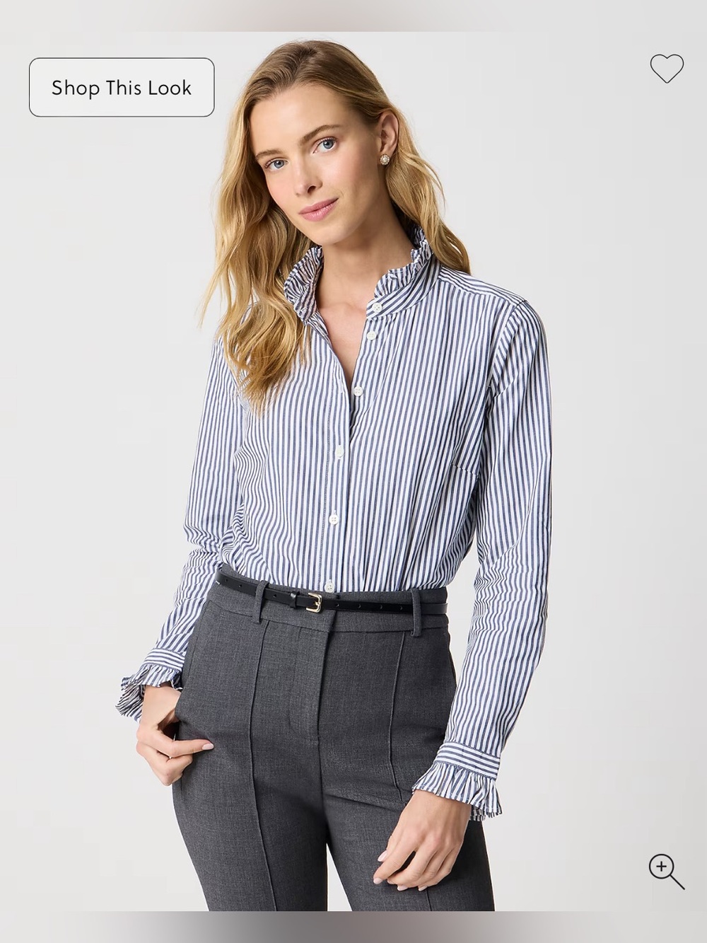 J. Crew Striped Ruffle-Collar Button-Up Top - Blue/White Womens Size 2